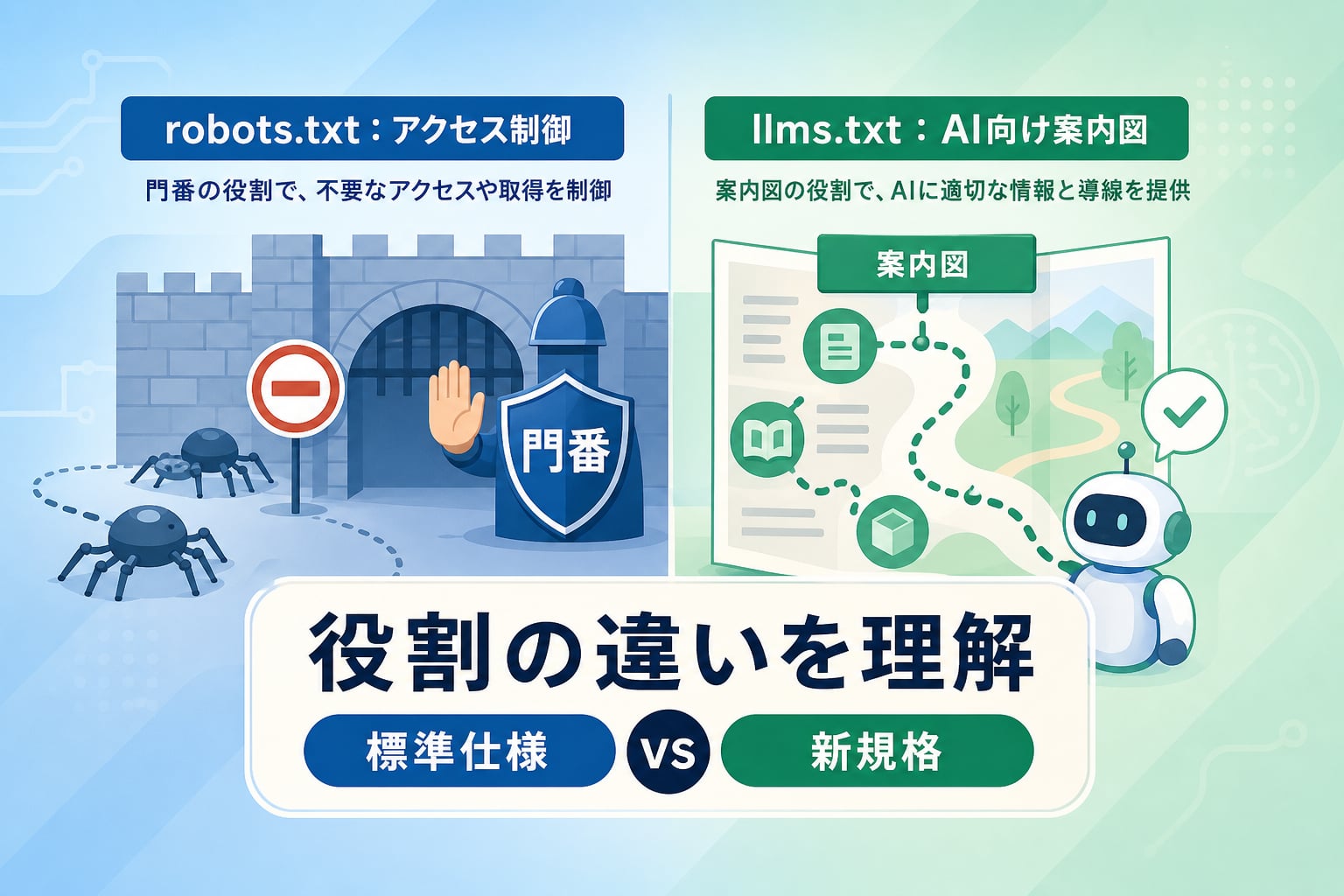 robots.txtとllms.txtの違いとは？AI検索における役割を比較