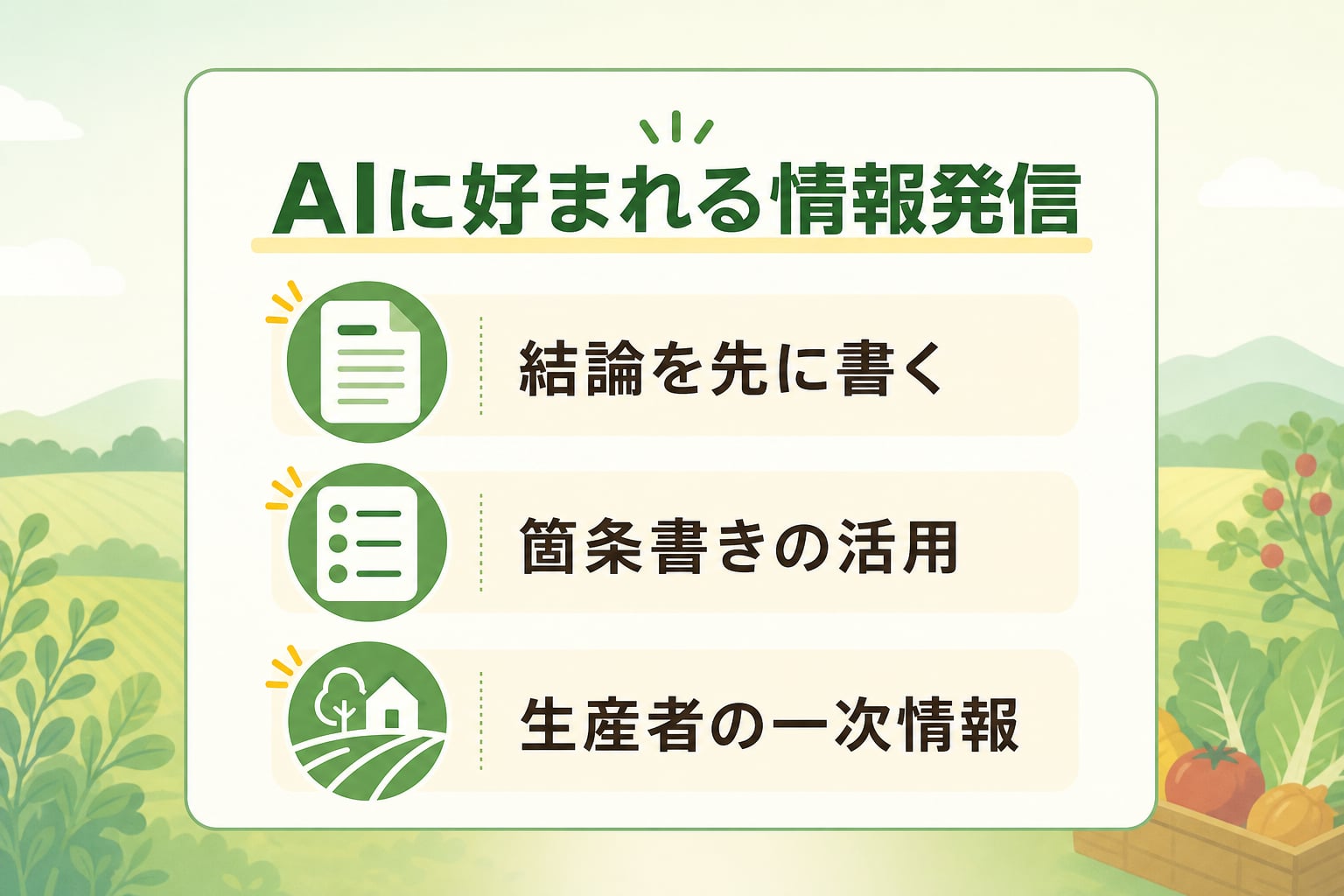 AI検索で自社の農産物を優先的に推薦してもらうための情報発信とは？