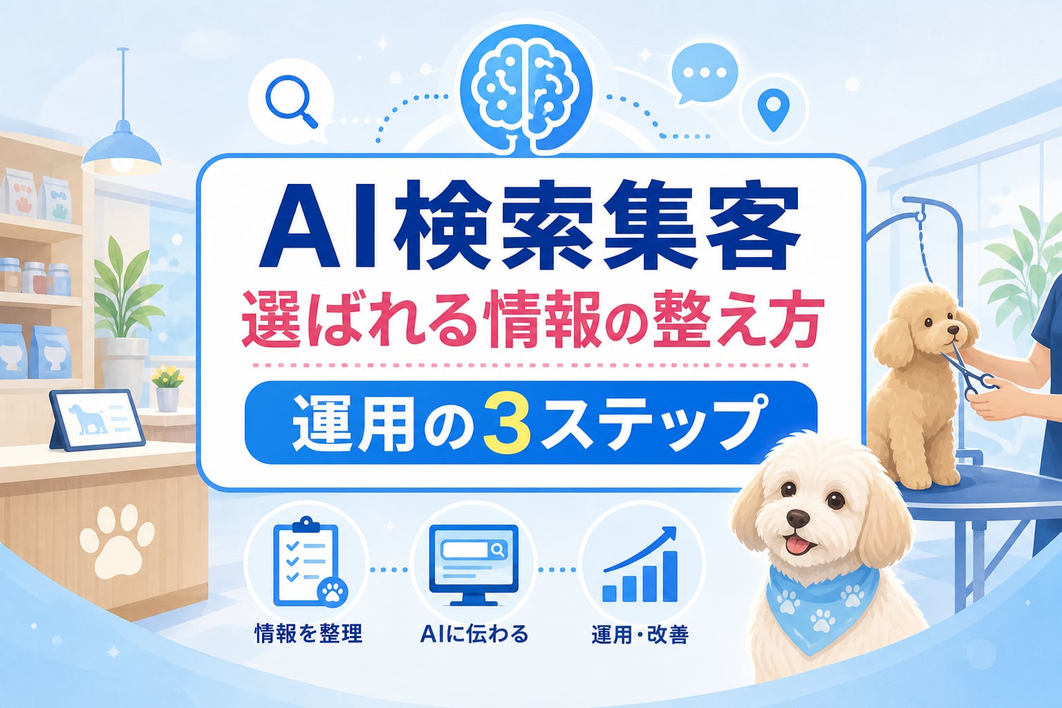 【ペットショップ・トリミングサロン】AI検索集客で選ばれるための情報整理と運用の3ステップ